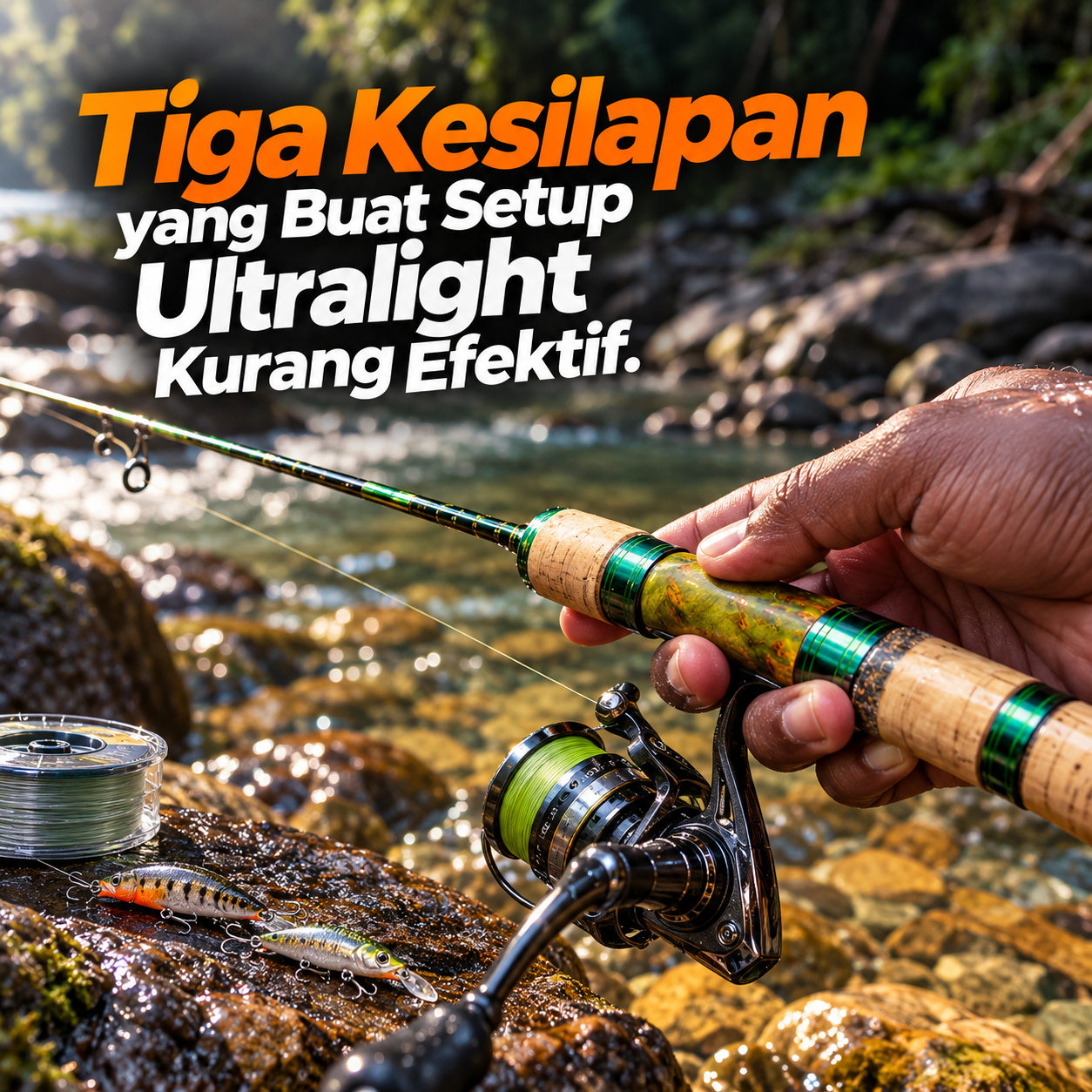 Setup ultralight fishing dengan padanan rod, reel, tali dan gewang
